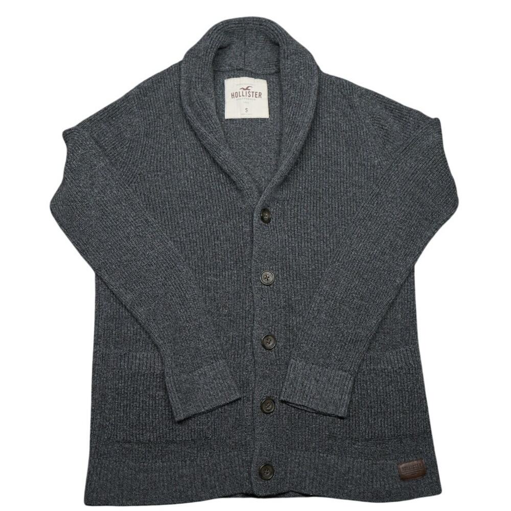 Hollister Cardigan Sweater Gray Shawl Neck Button Front Knit Mens Small